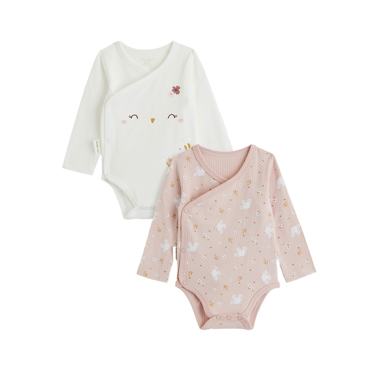 Lot de 2 bodies bébé manches longues ouverture croisée Miette, PETIT BEGUIN