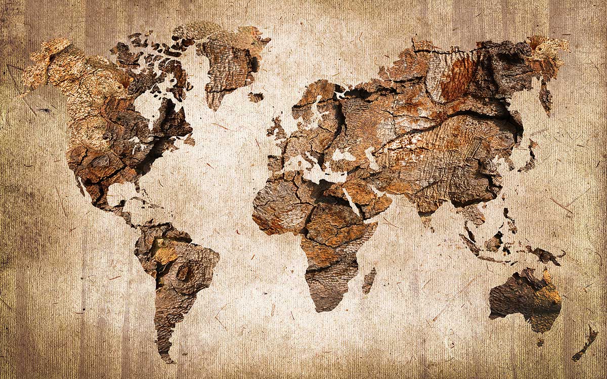 Tableau carte du monde couleur bois - 80x50 cm, HEXOA