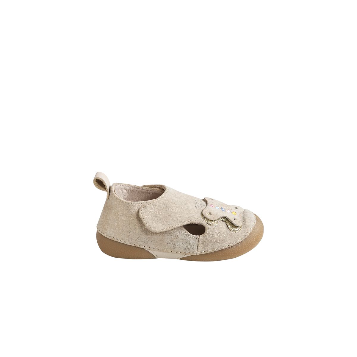 Vertbaudet Chaussons bébé Fille en Cuir Souple Beige Paillete