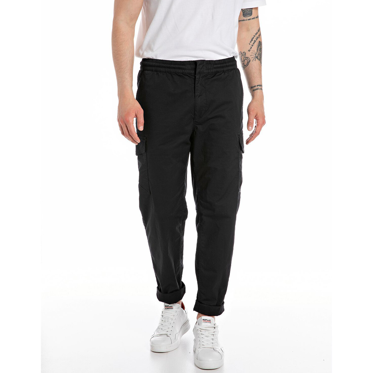 Cotton cargo trousers, black, Replay | La Redoute