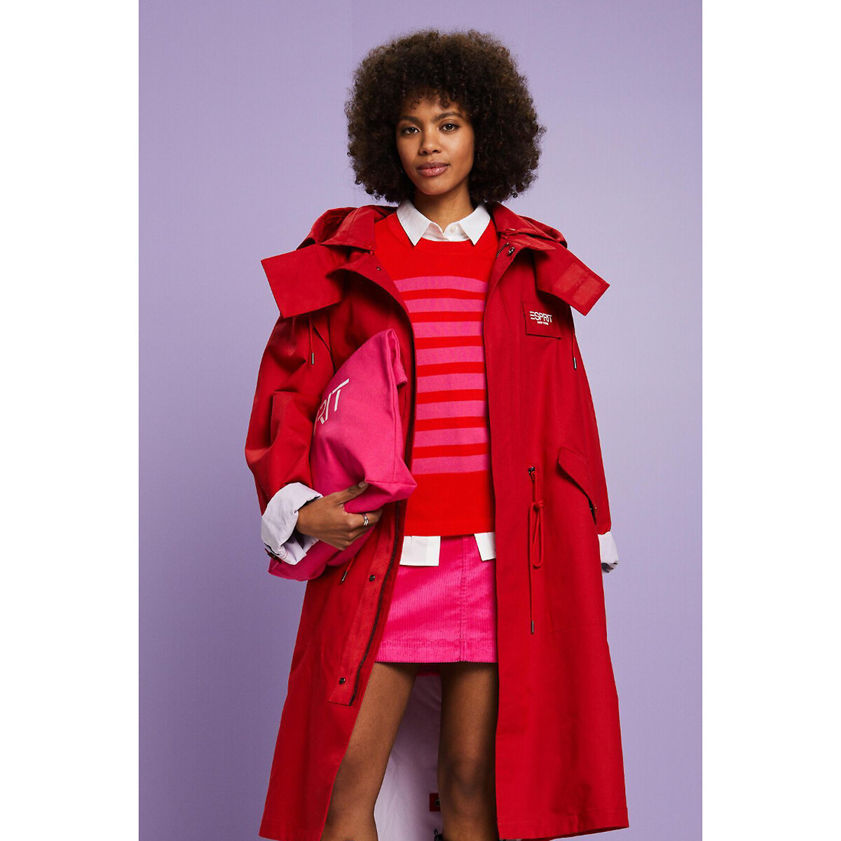 Pull col rond a rayures manches courtes rouge rose Esprit La Redoute