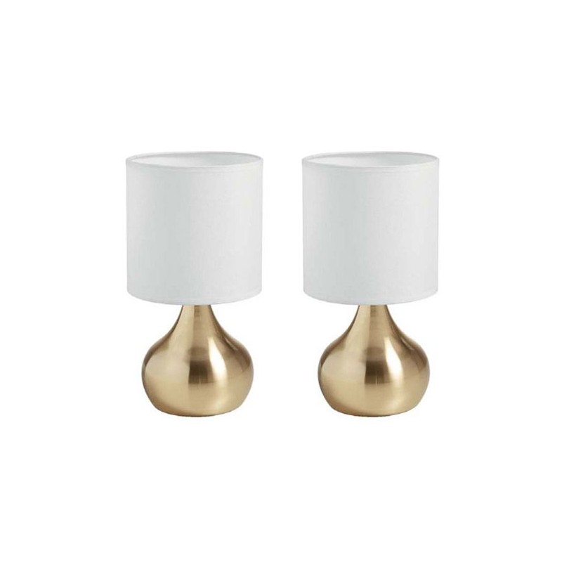 2 Lampes De Chevet Tactile Ida doré Abat-jour Blanc, MILLUMINE