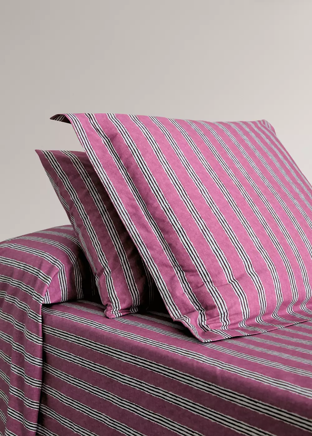 Deux taies d’oreiller percale de coton rayures tricolores 50x75 cm, MANGO HOME