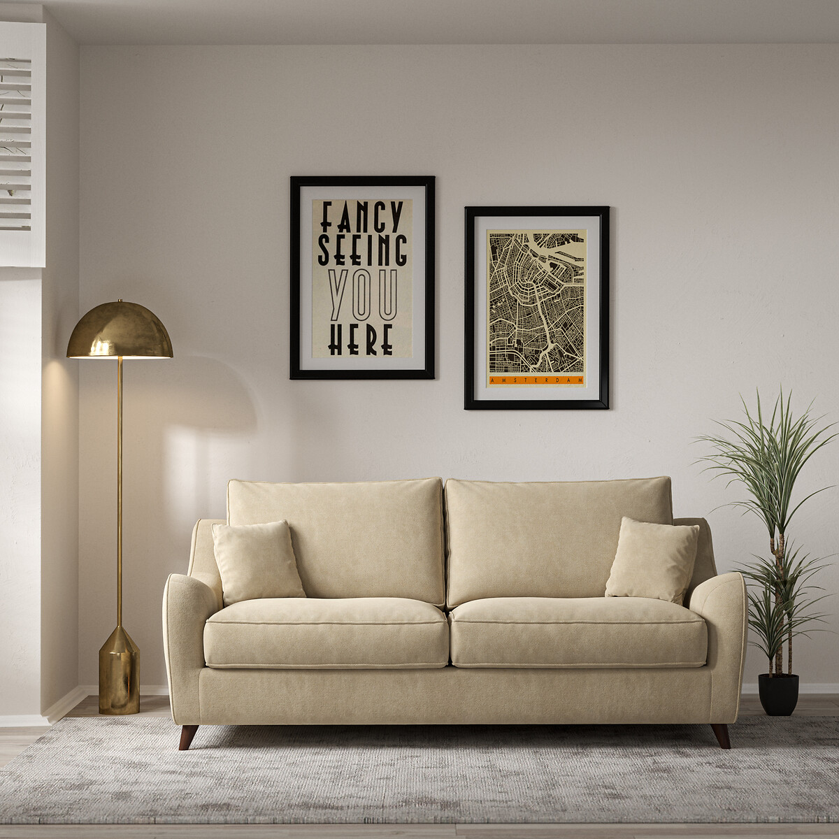 Amelia Soft Brushed 3 Seater Sofa with Dark Wood Legs, ÉDITÉ