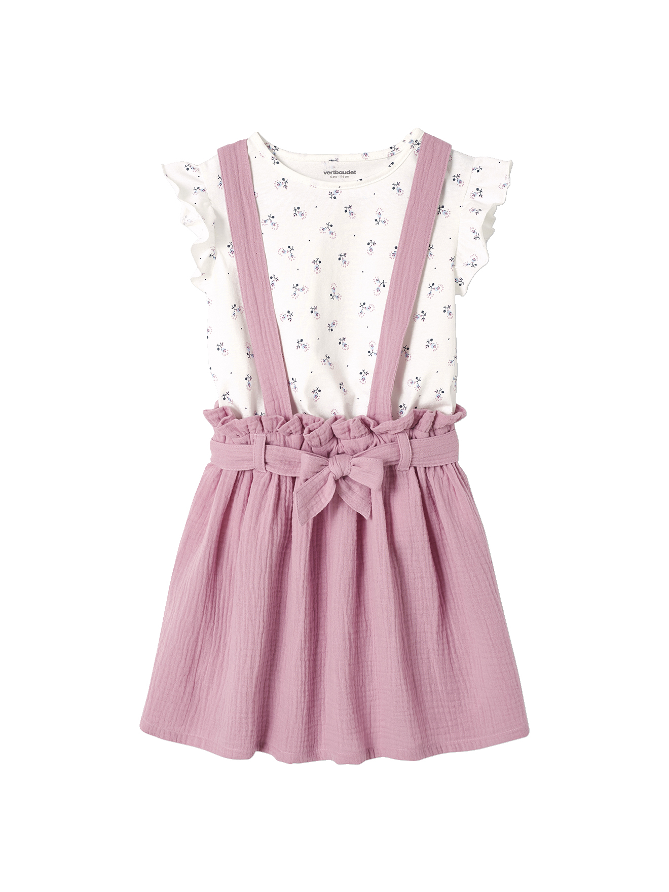 Ensemble t-shirt à volants + jupe en gaze de coton, VERTBAUDET