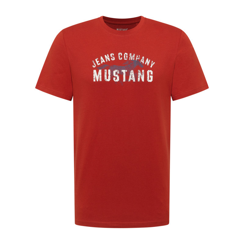 T-shirt en coton écru à imprimé avec une coupe droite et un col rond, MUSTANG