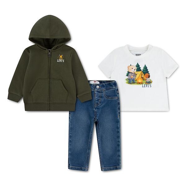 Ensemble sweat zippé à capuche, T-shirt manches courtes imprimé devant et jean, LEVI'S KIDS