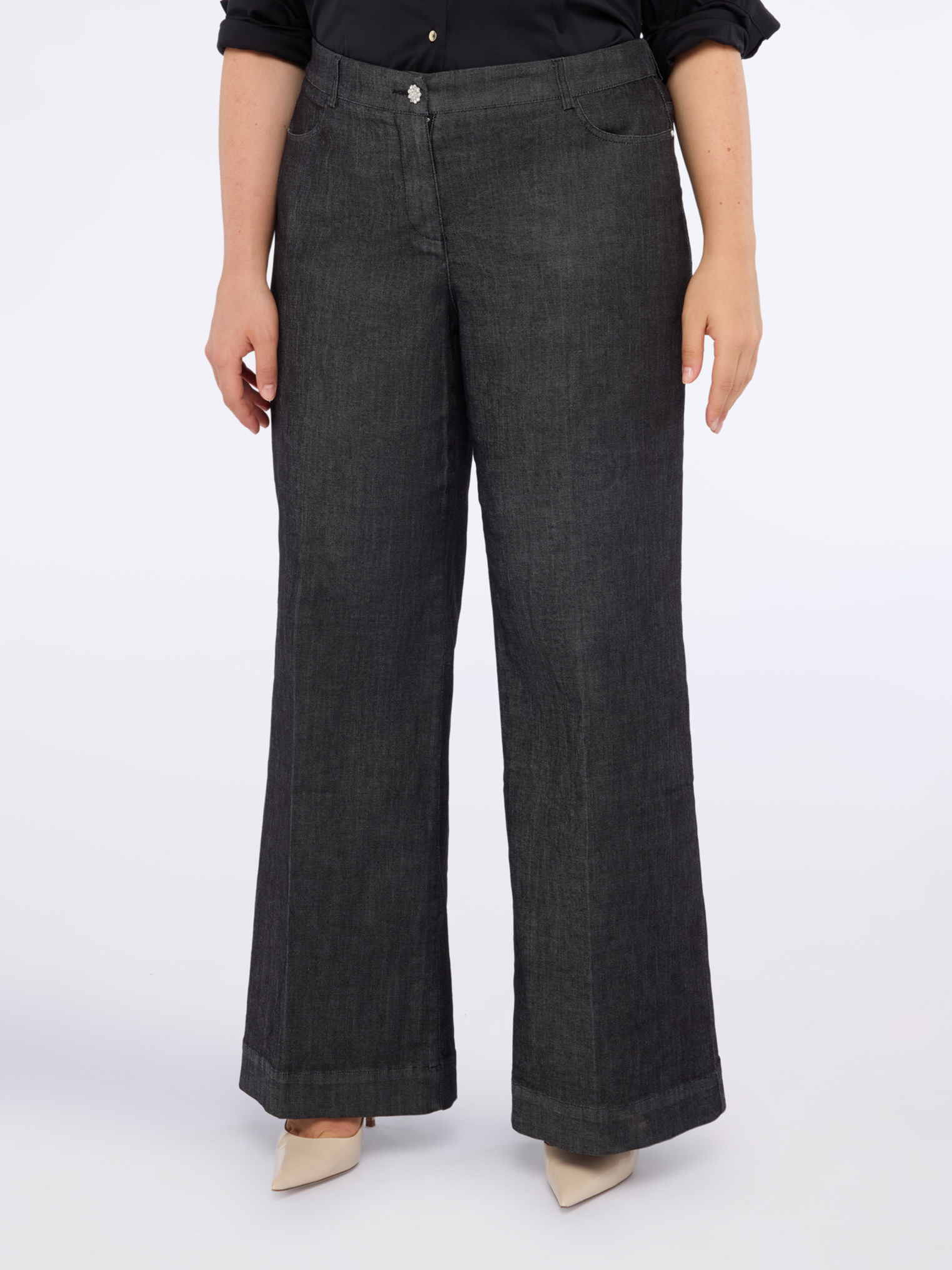 Jean à jambes larges avec bouton bijou, FIORELLA RUBINO