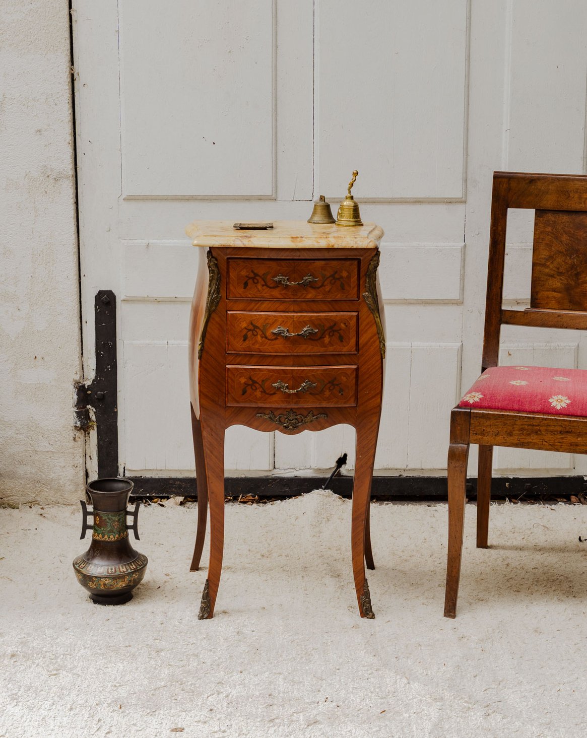 Meuble d'appoint en bois et marbre Francine N°963 - Bon état, DEBONGOUT