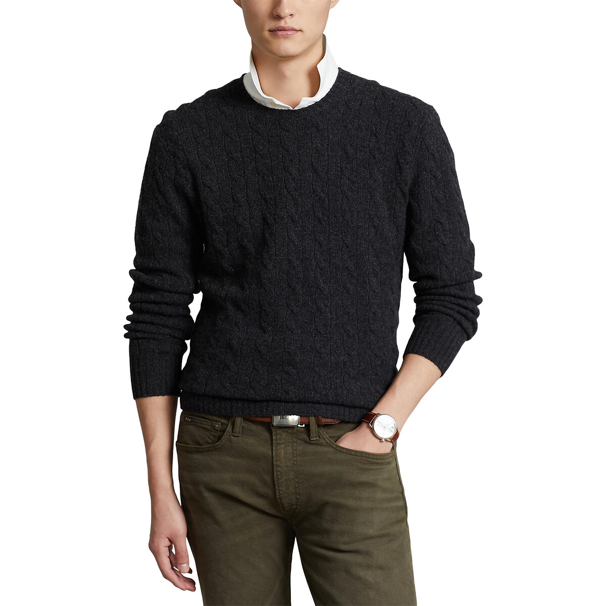 Wool/Cashmere Jumper In Cable Knit With Crew Neck