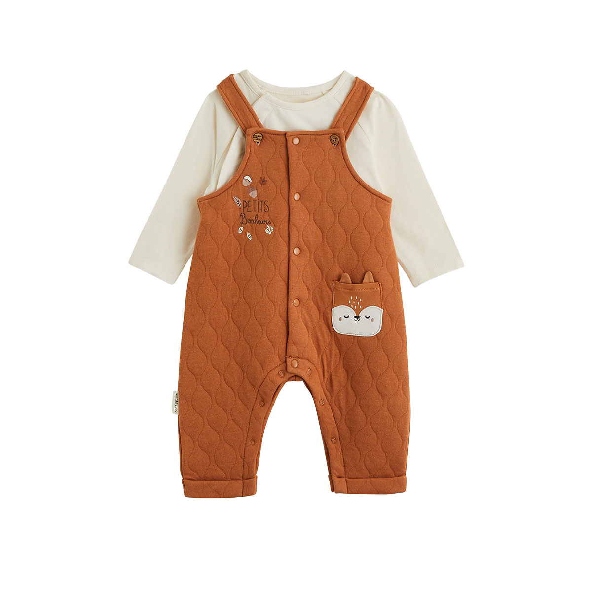 Ensemble salopette bébé matelassé et t-shirt Caramel, PETIT BEGUIN