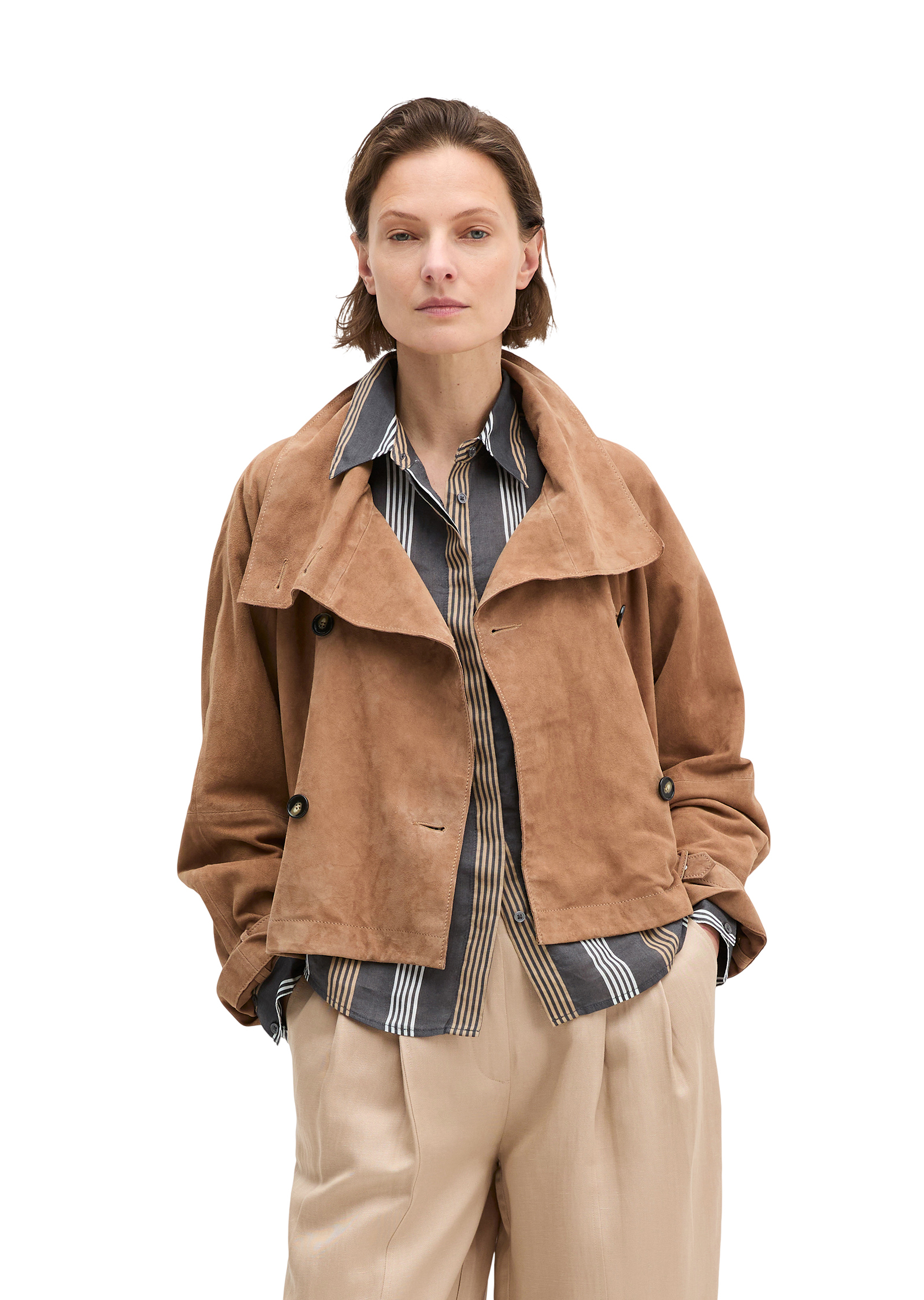 Veste trench en cuir relaxed en cuir velours de chèvre souple, MARC O'POLO