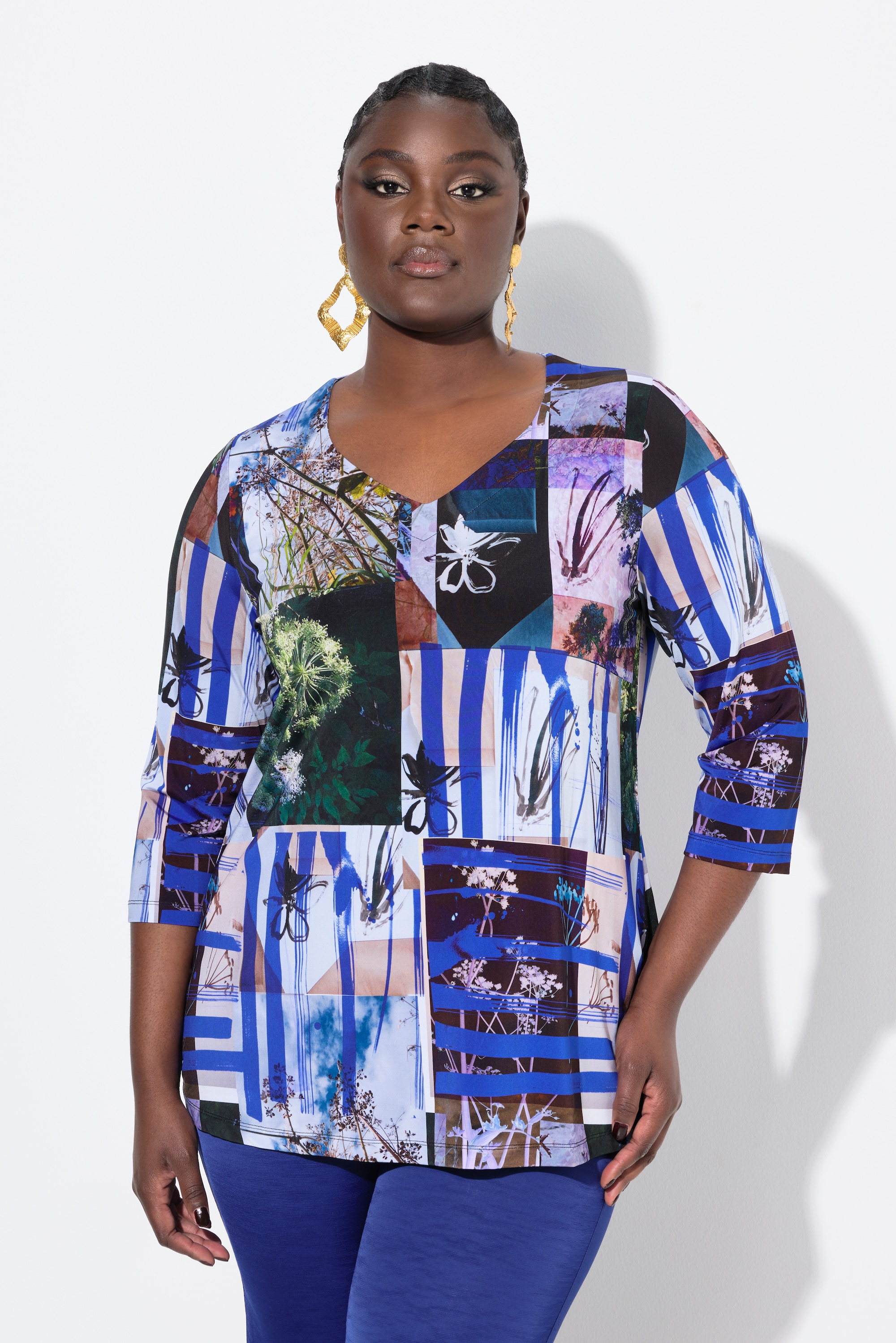T-shirt au tombé fluide, imprimé patchwork, ULLA POPKEN