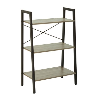 Industrial Style 3 Tier Ladder Shelf Unit in Grey Oak Effect with Dark Brown Frame SO'HOME