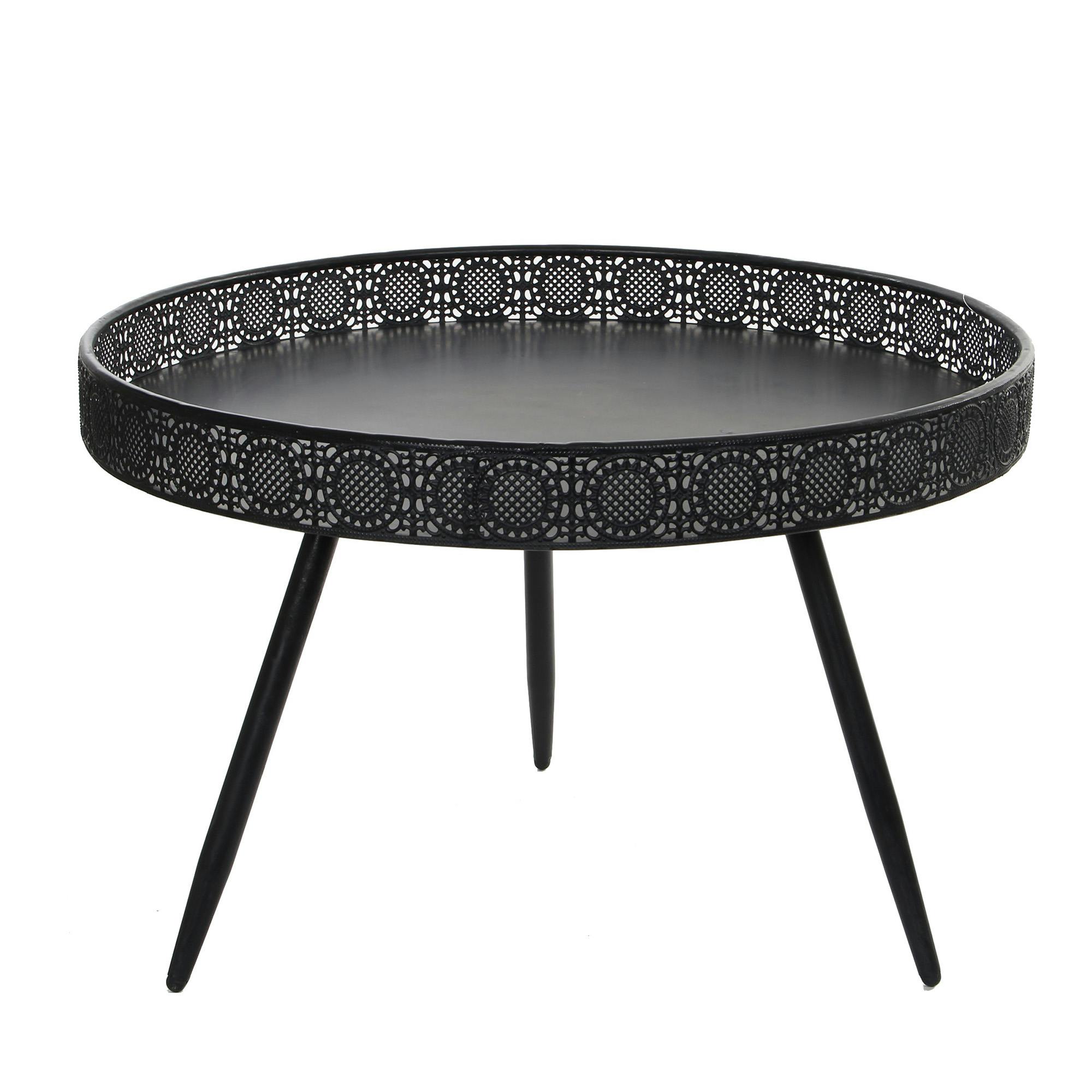 Table basse ronde en métal noir avec rebord ajouré, PIER IMPORT