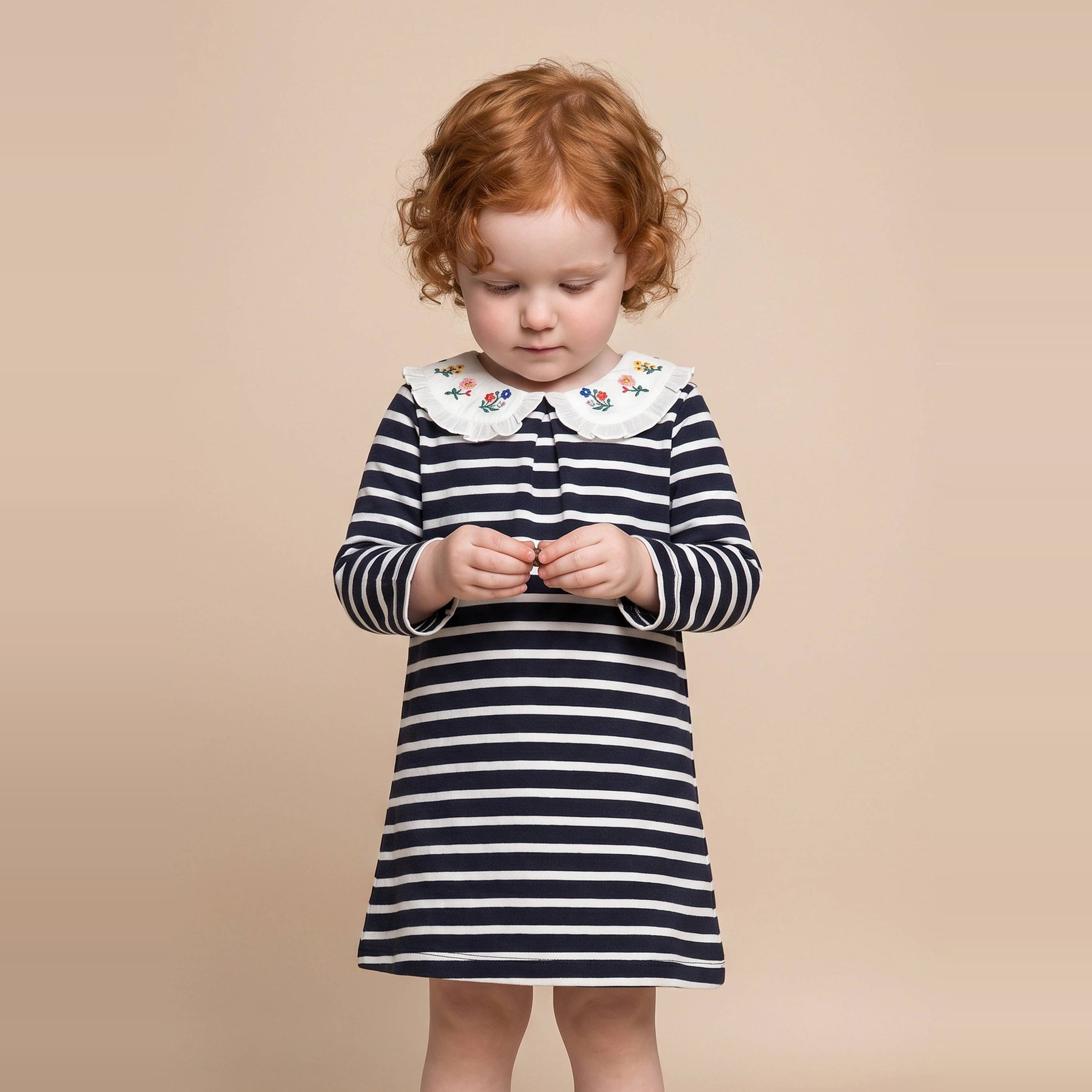 Robe rayée à col brodé, BOUT'CHOU