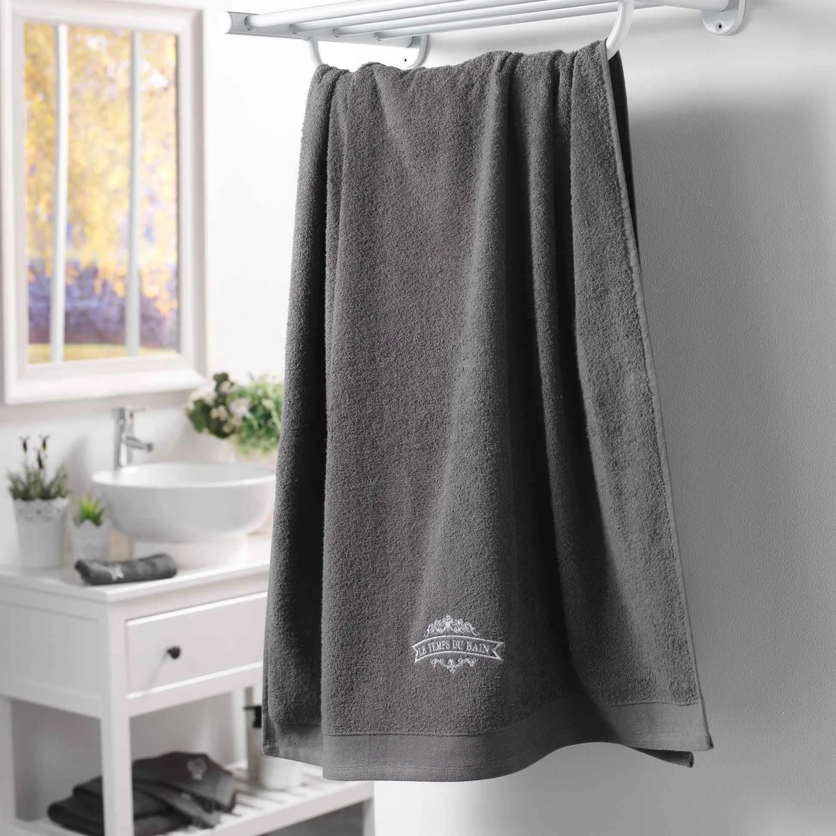 Serviette de bain 90 x 150 cm Vintage Anthracite, EDEN