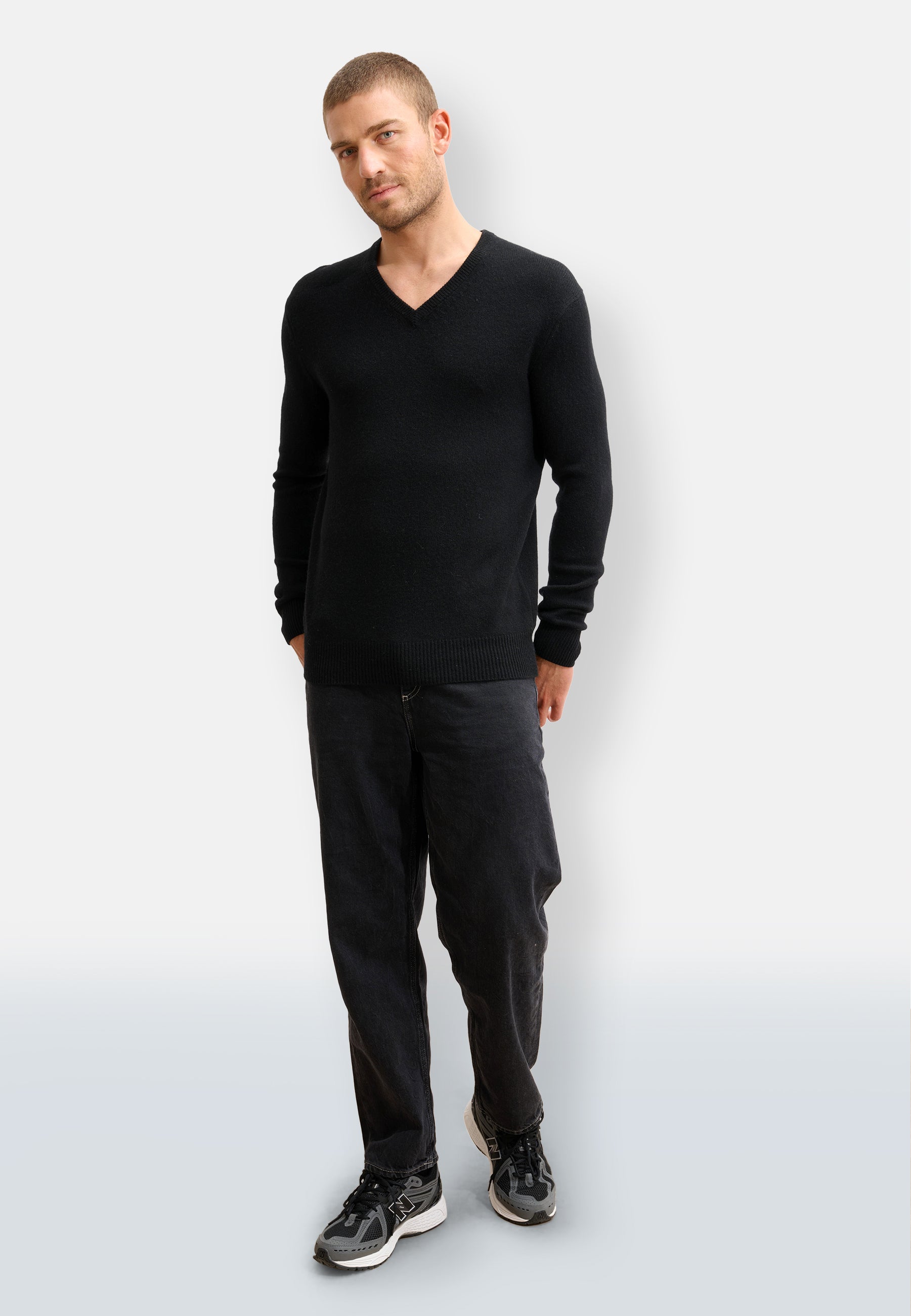 Pull Col V 4 Fils Noir Nathan, JUST CASHMERE