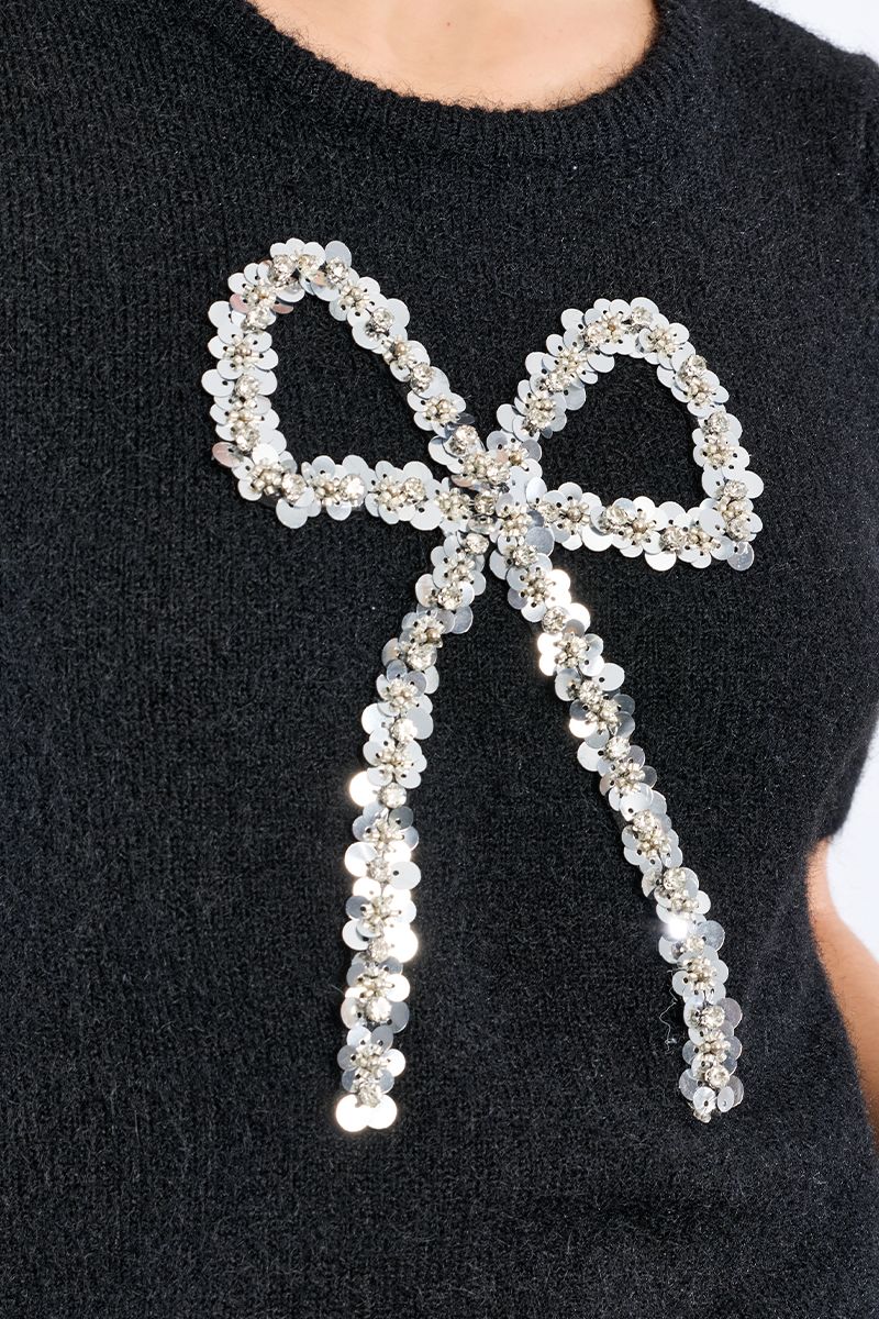 Pull manches courtes, nœud en sequin, LILI SIDONIO