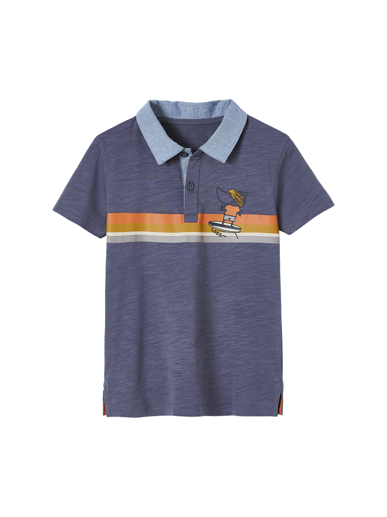Polo à rayures placées détails en chambray, VERTBAUDET