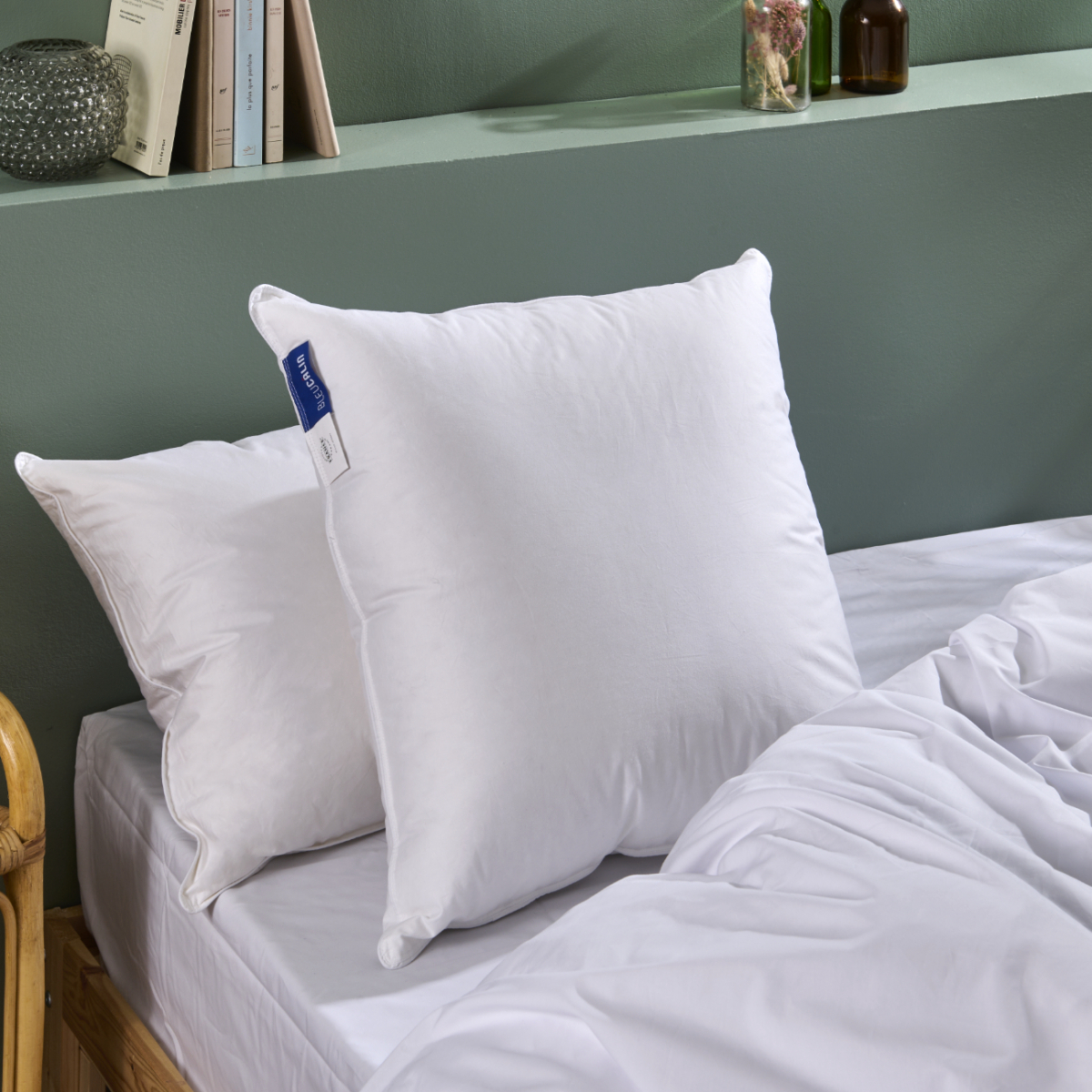 Oreiller moelleux naturel 90% DUVET DE CANARD, BLEU CALIN