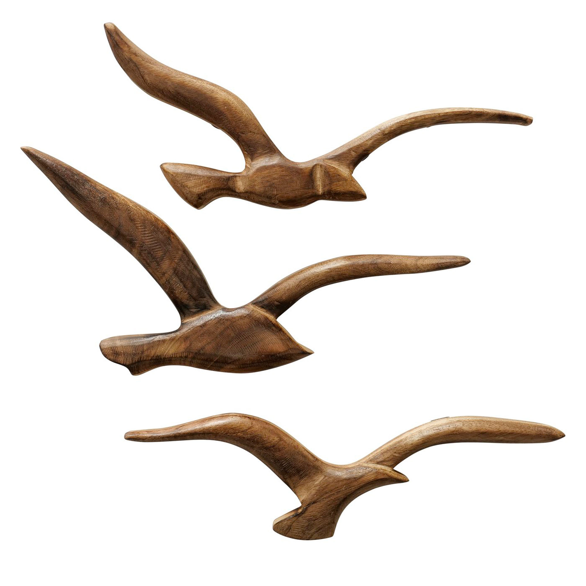 Décoration murale oiseaux 3 mouettes en bois de mangue 15x3x37cm, WADIGA