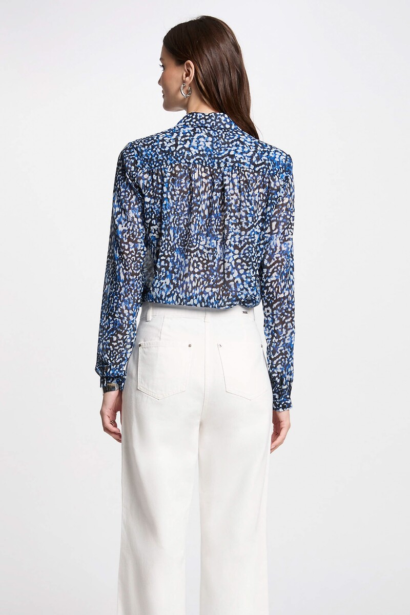 Chemise Manches Longues Morgan Multicolore à Motif Floral - Taille M, Avec écharpe Noire, Occasion Très Bon état