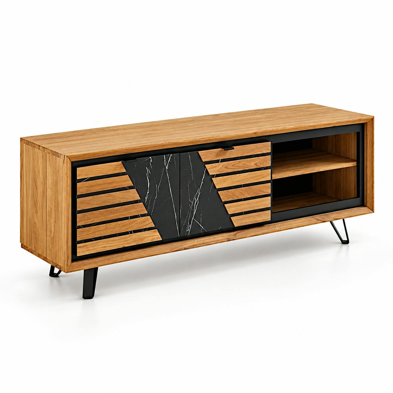 Meuble tv design en bois de chêne finition miel, 2 portes ESSEN, PIER IMPORT