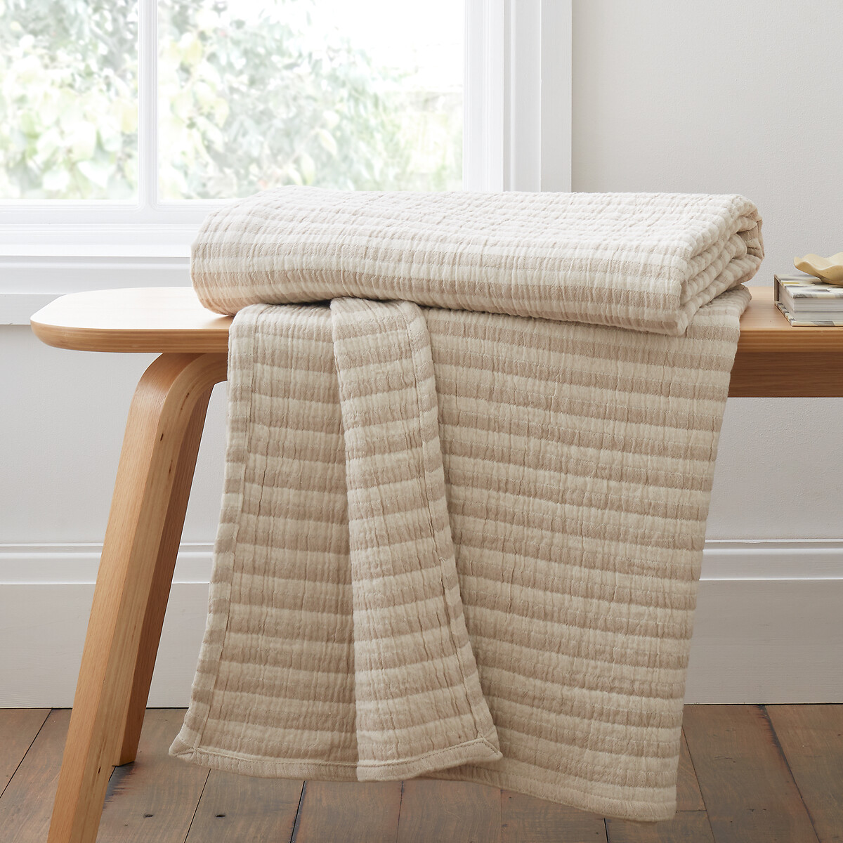Cotton Muslin Stripe Blanket Throw, BIANCA FINE LINENS