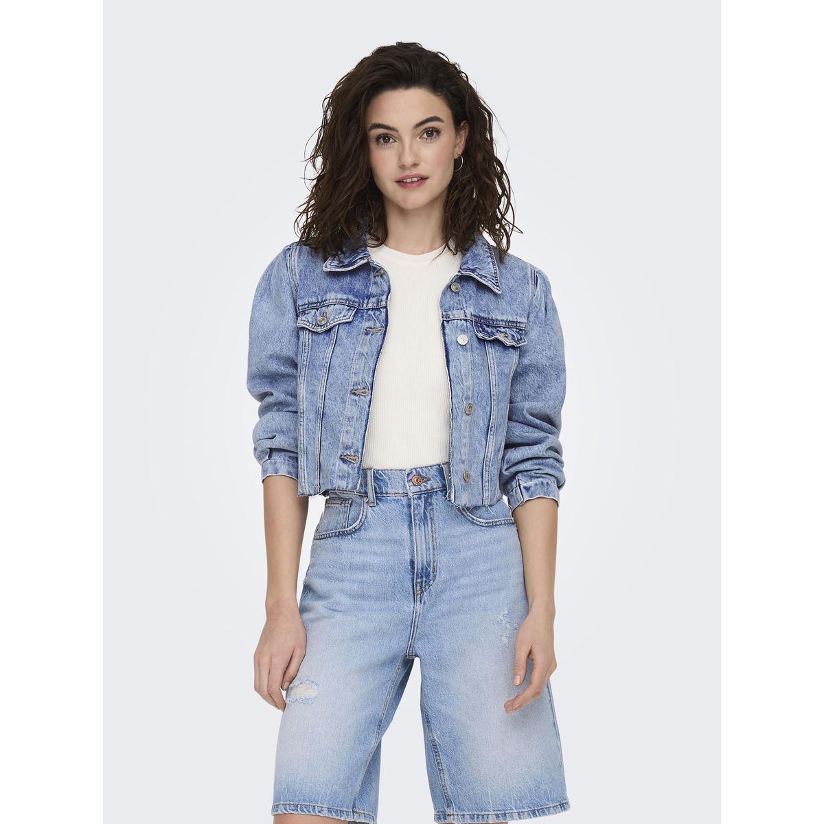 Veste en jean vestes col montant haut poignets avec bande