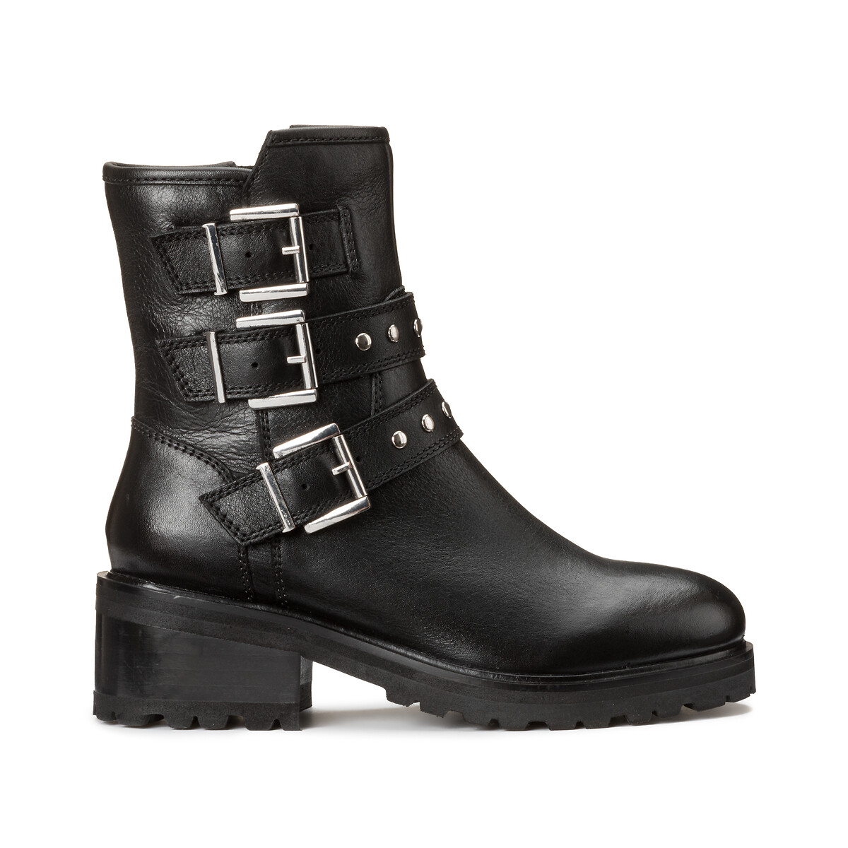 biker boots, brede hak, brede voet, 38-45 zwart La Redoute Collections Plus | La