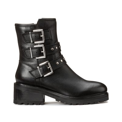 Leather Biker Boots with Block Heel, Wide Fit LA REDOUTE COLLECTIONS PLUS