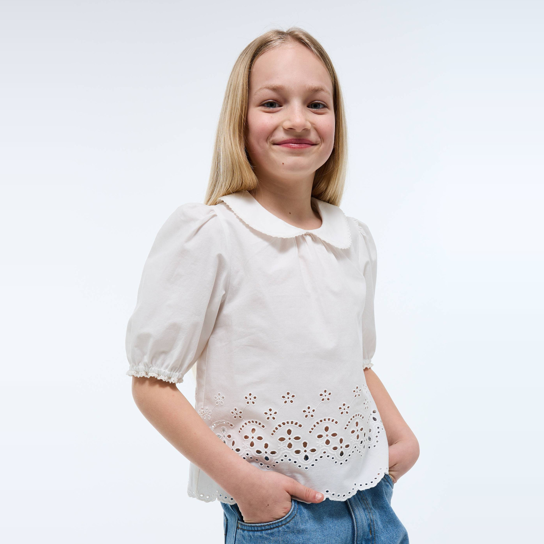 Blouse brodée en coton, MONOPRIX