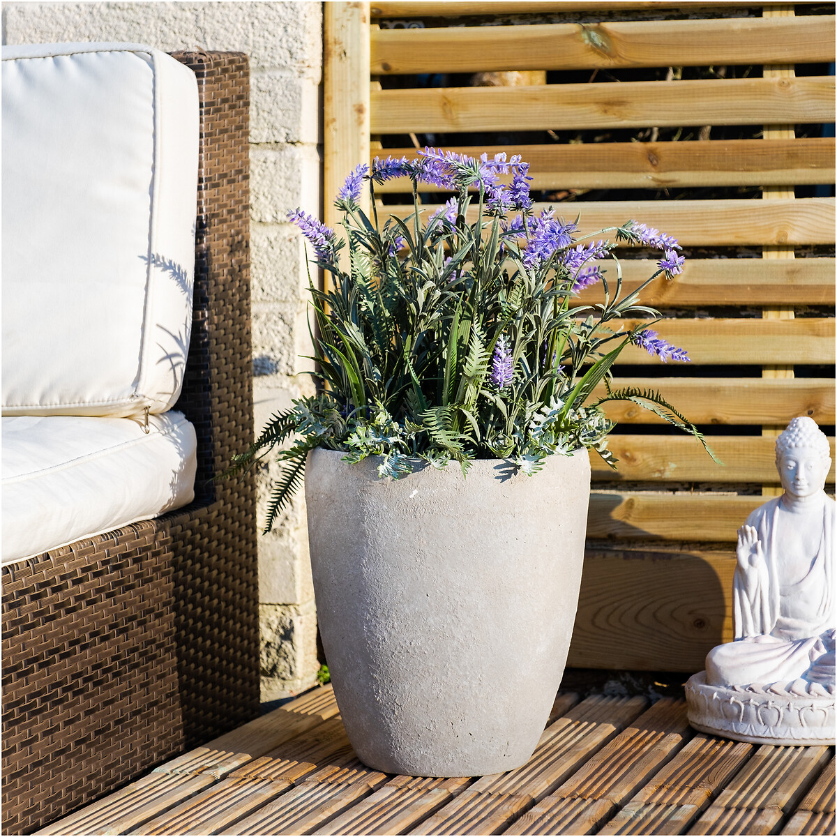 60cm Lavender & Grasses in Grey Cement Pot, SO'HOME