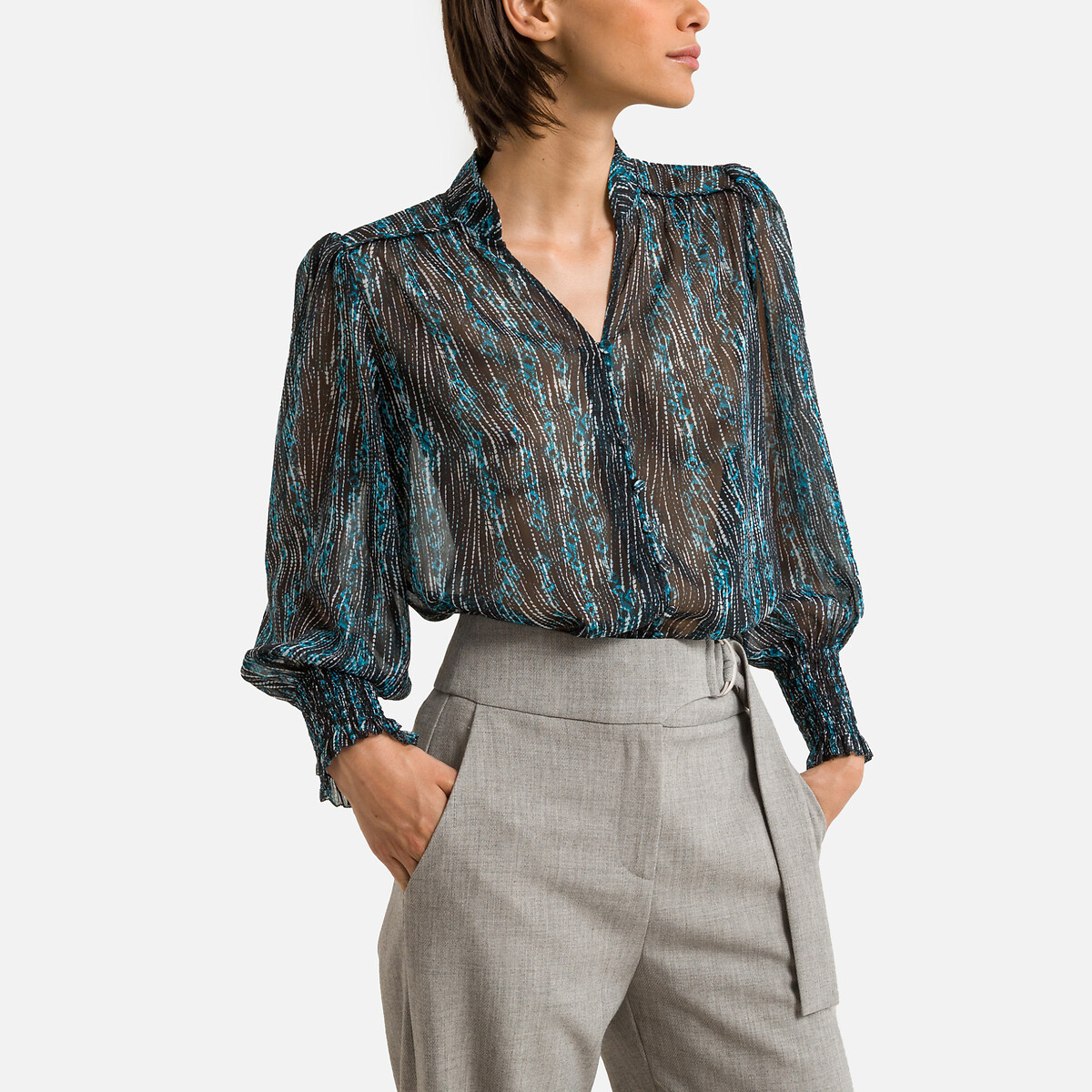 Leyla Recycled Patterned Blouse with Long Sleeves