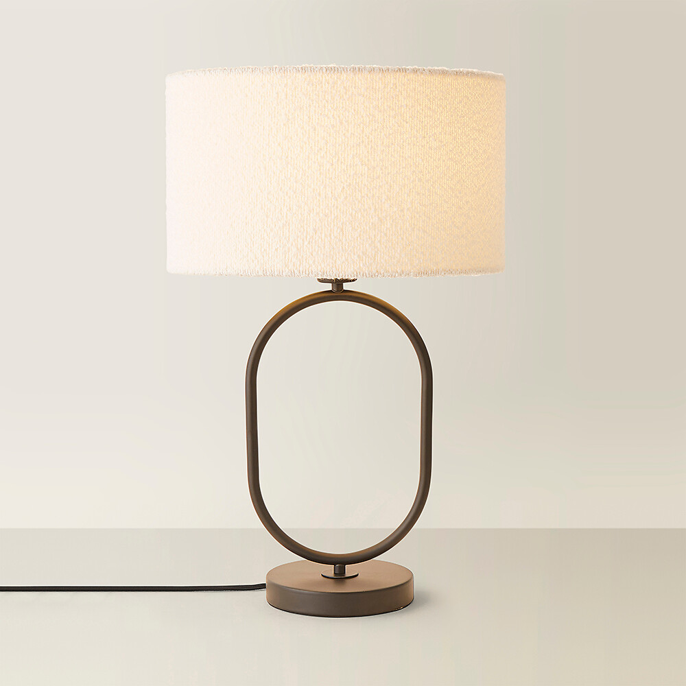 Aubrey Matte Black Oval Table Lamp with Boucle Drum Shade, SO'HOME