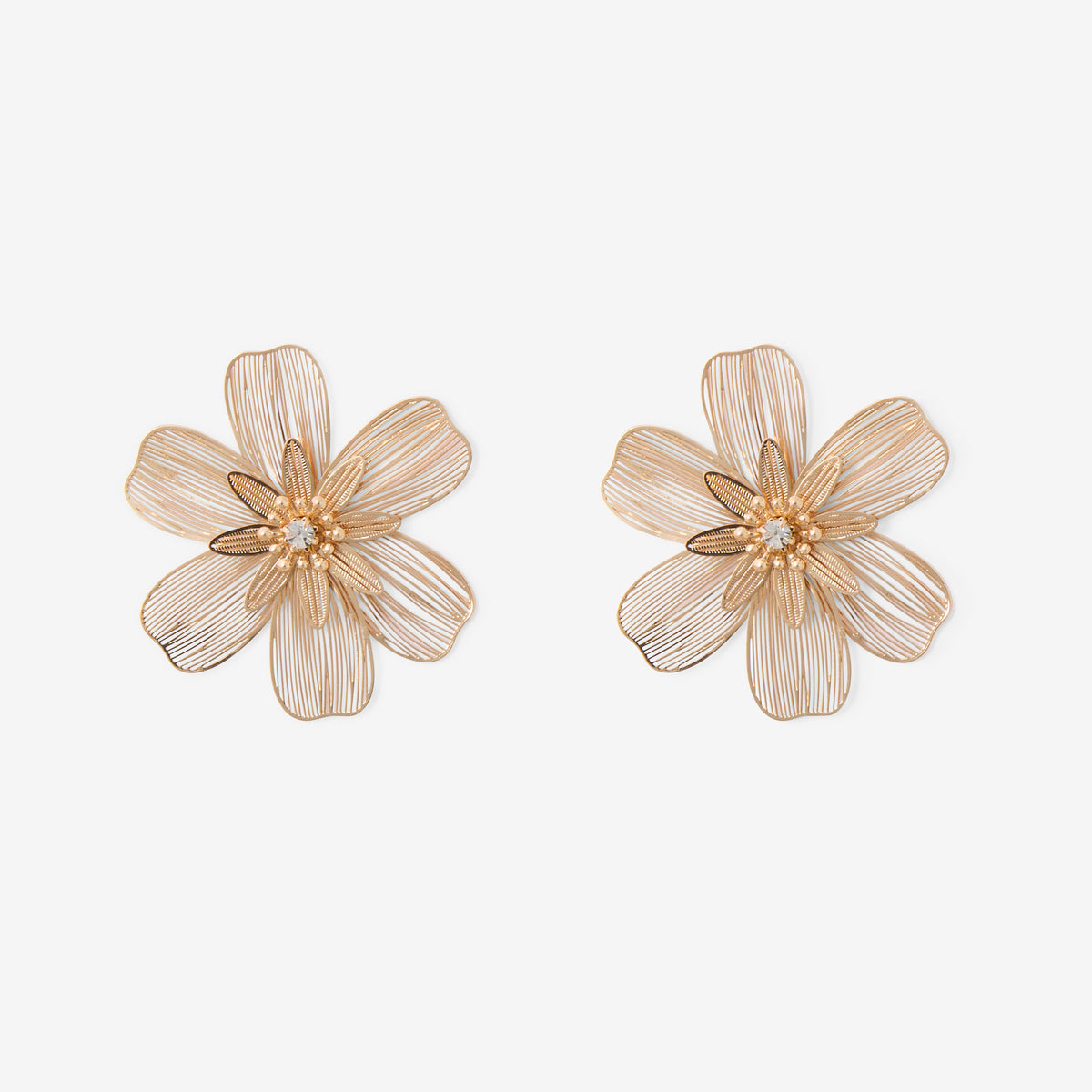 Grandes boucles d'oreilles fleurs en filigrane dorées, BALABOOSTE
