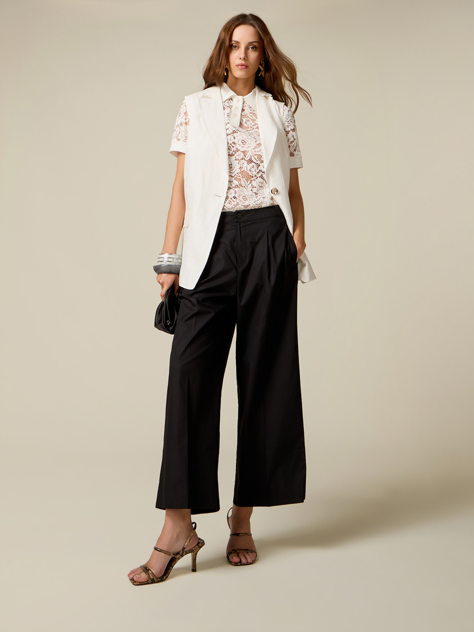Pantalon palazzo en popeline, OLTRE