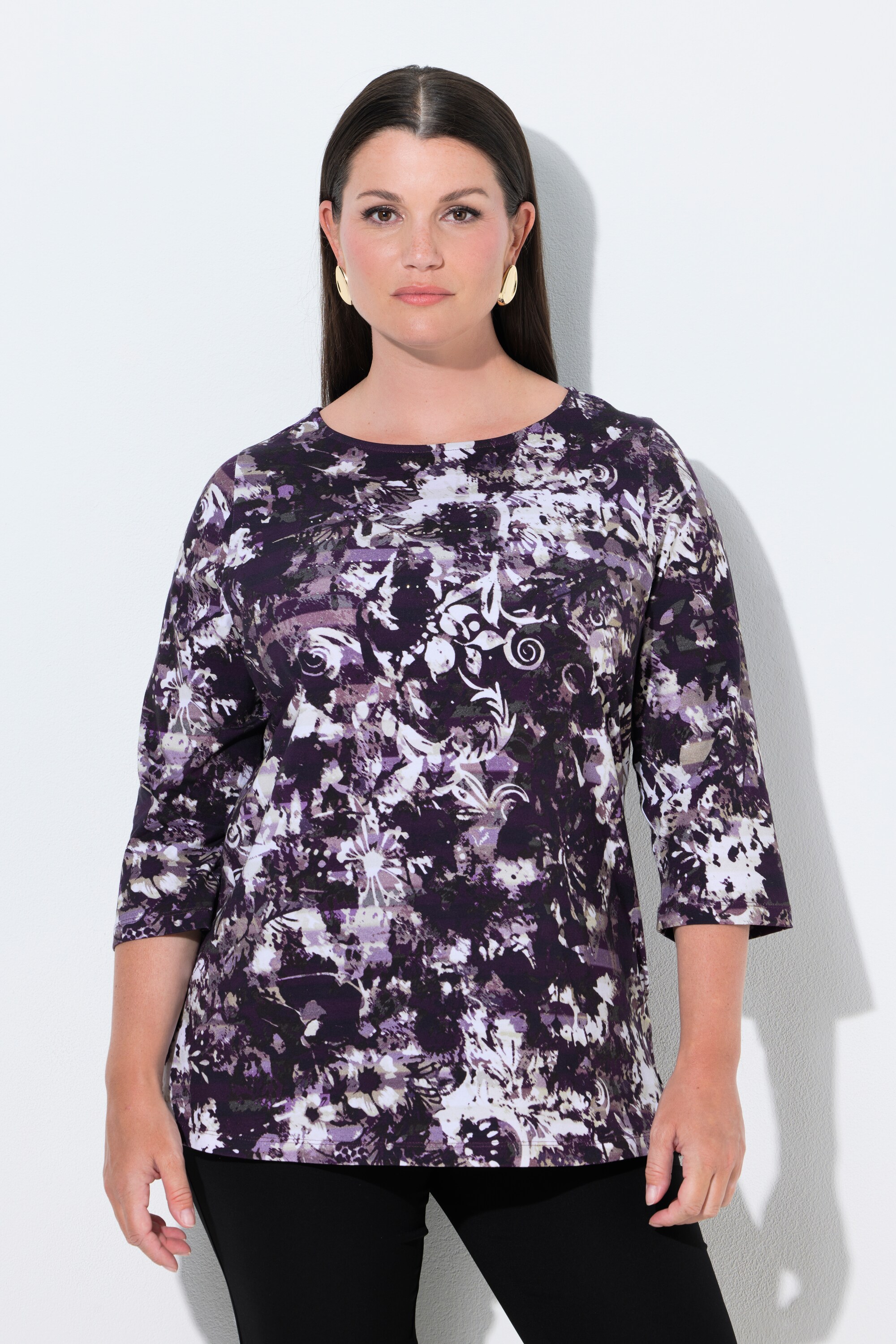 T-shirt en coton Pima. Petits strass., ULLA POPKEN