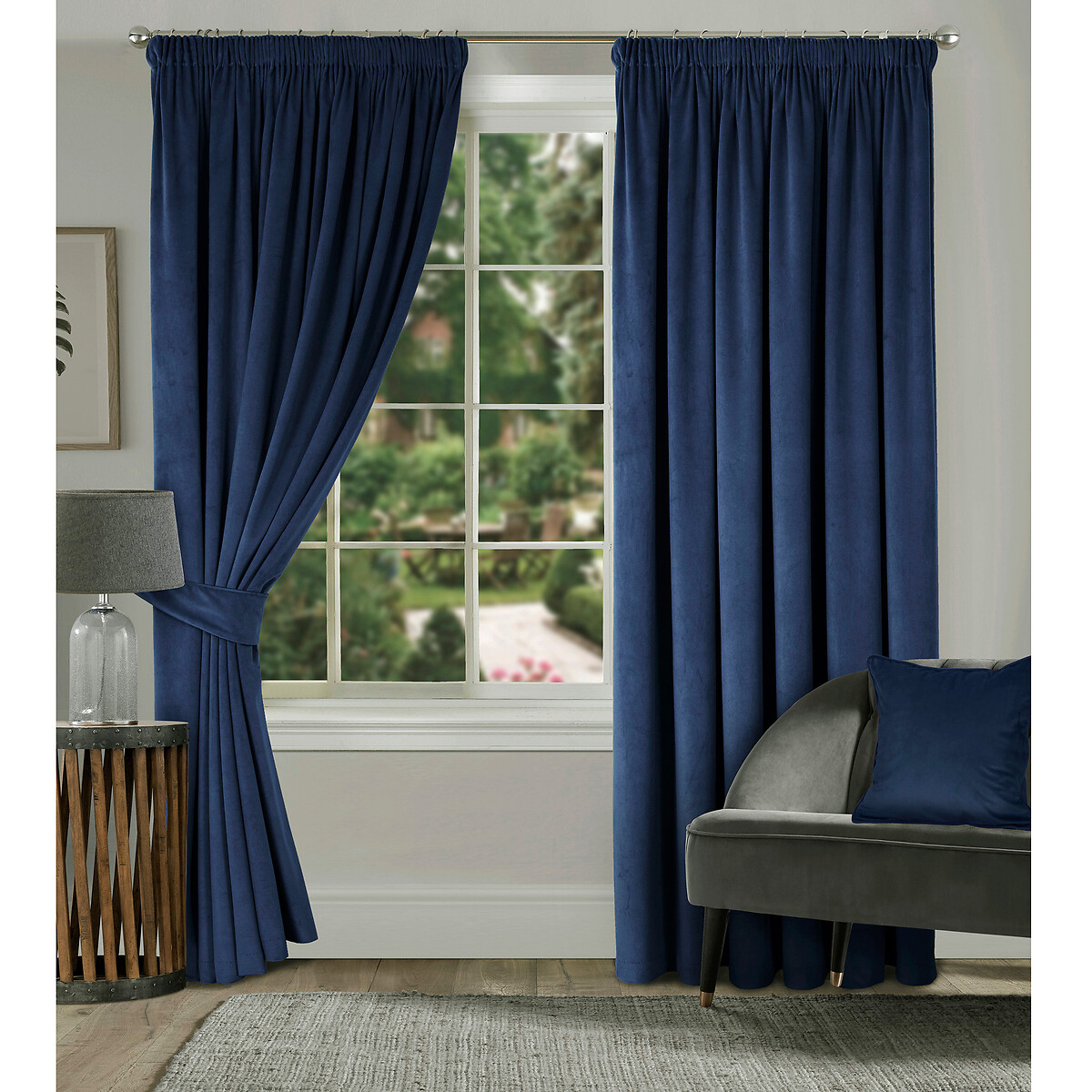 Clever Velvet Lined Pencil Pleat Curtains In Navy So Home La Redoute Clever Velvet Lined Pencil Pleat, Royal Blue Velvet Pencil Pleat Curtains