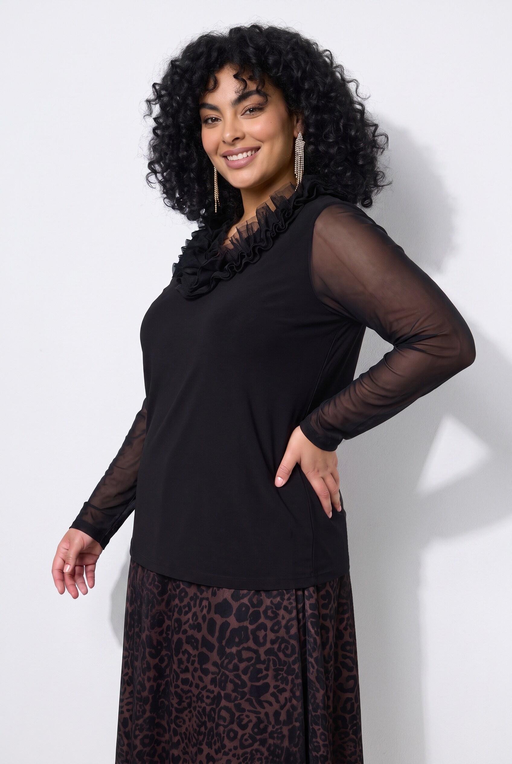 T-shirt avec ruché en tulle, ULLA POPKEN