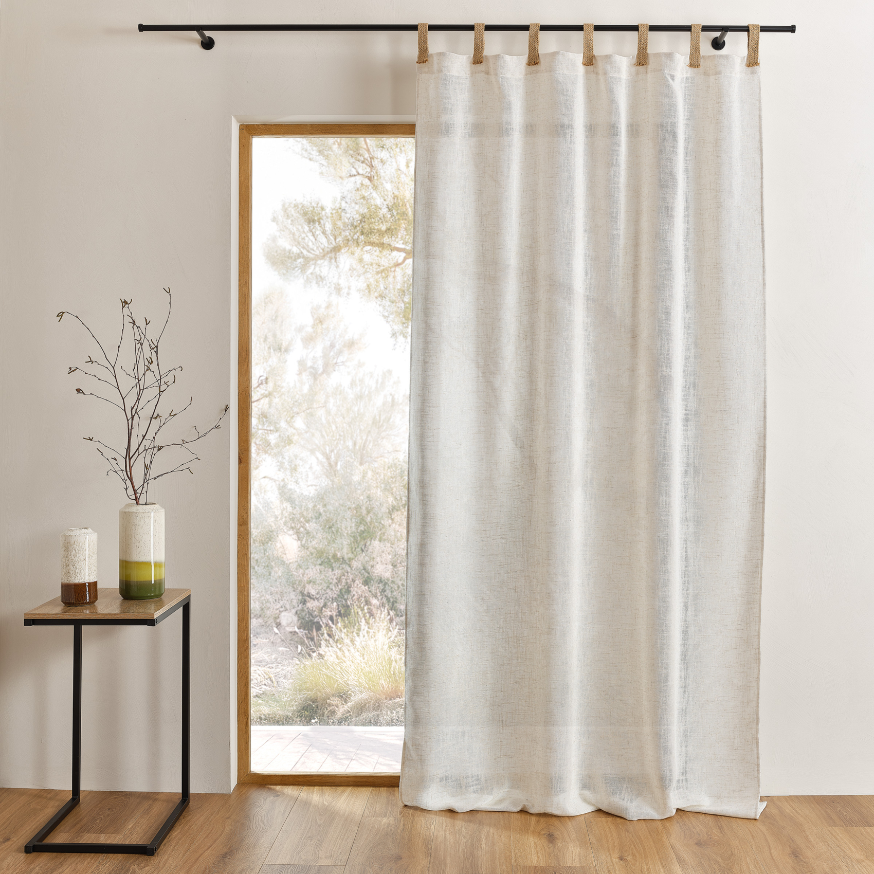 Rideau en tissu polylin à pattes en jute - QABANE, HOME MAISON