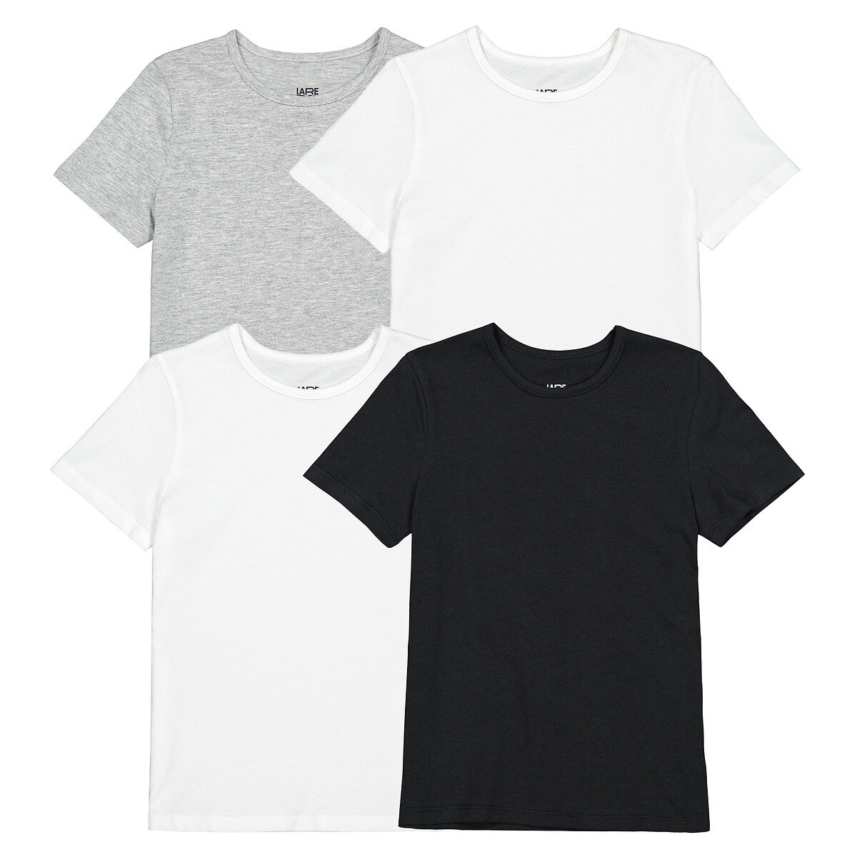 Lot de 4 t shirts unis en coton noir gris blanc La Redoute