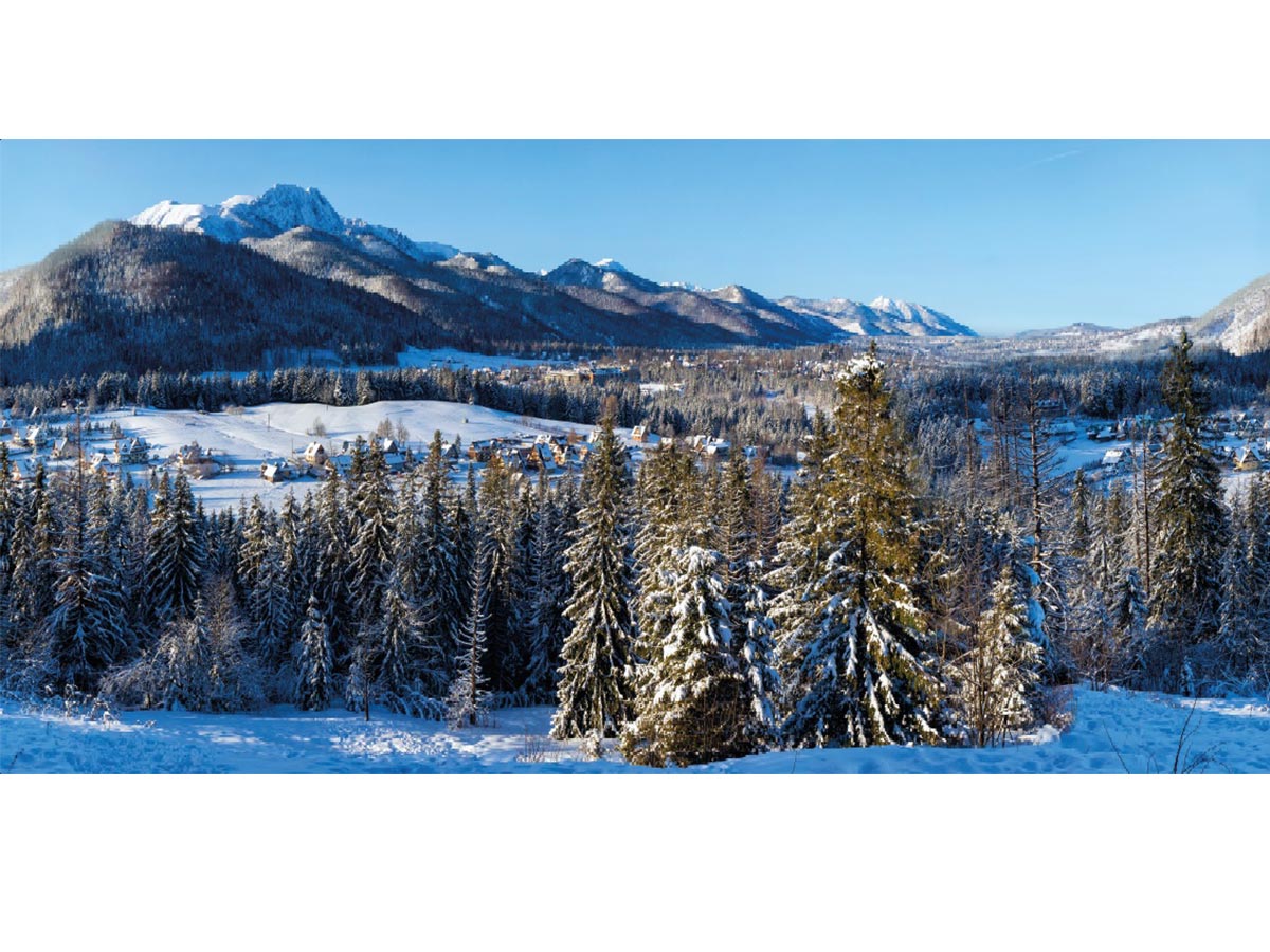 Toile de fond de Noël en tissu Montagne enneigée, JARDIDECO