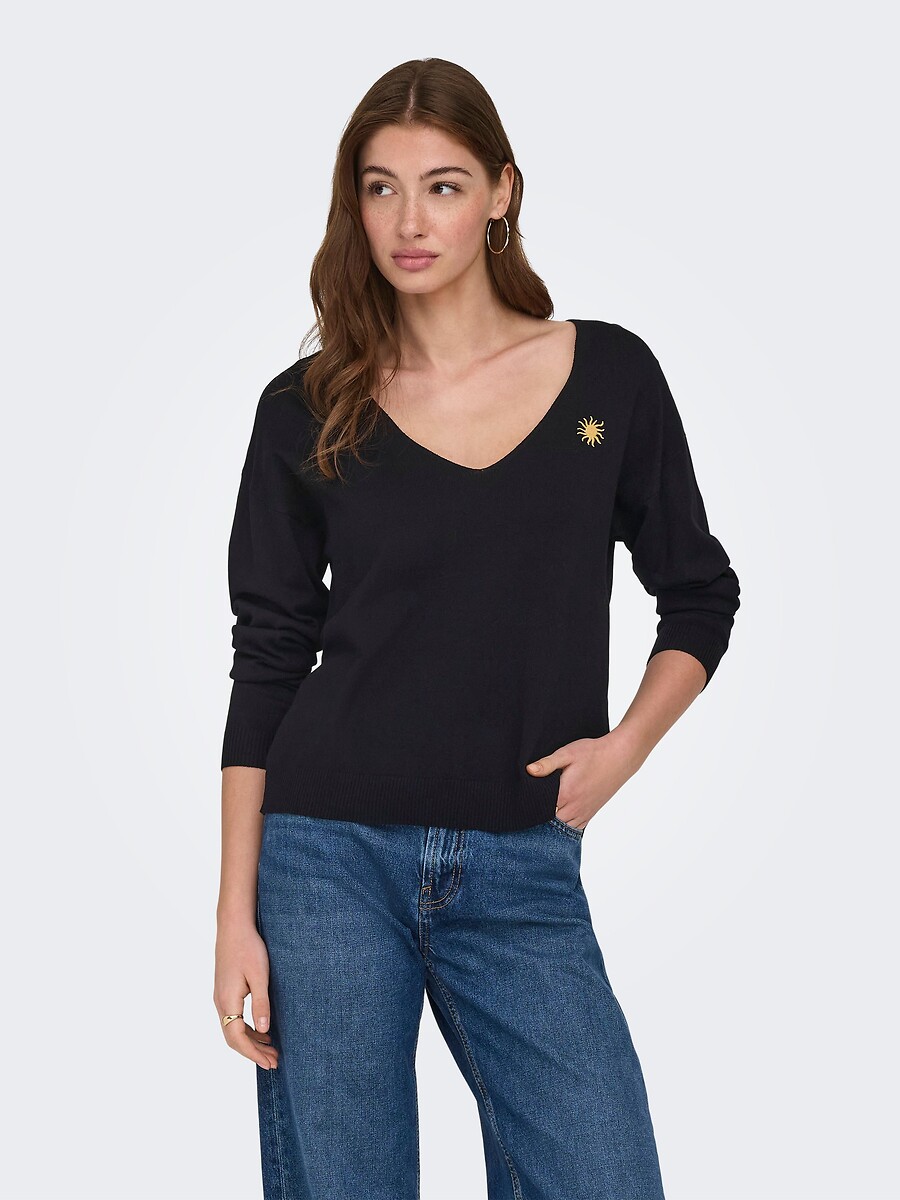 Pull manches longues, col V, avec soleil, ONLY