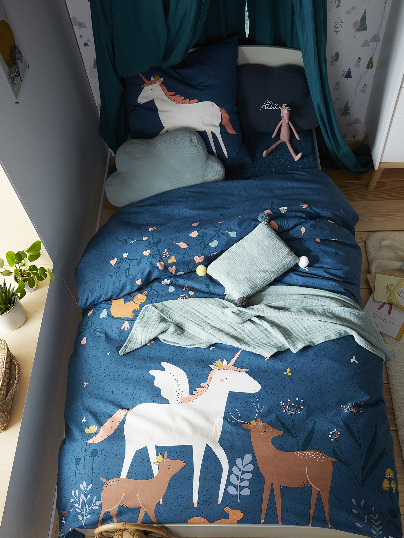 Parure housse de couette + taie d'oreiller FORET ENCHANTEE, VERTBAUDET