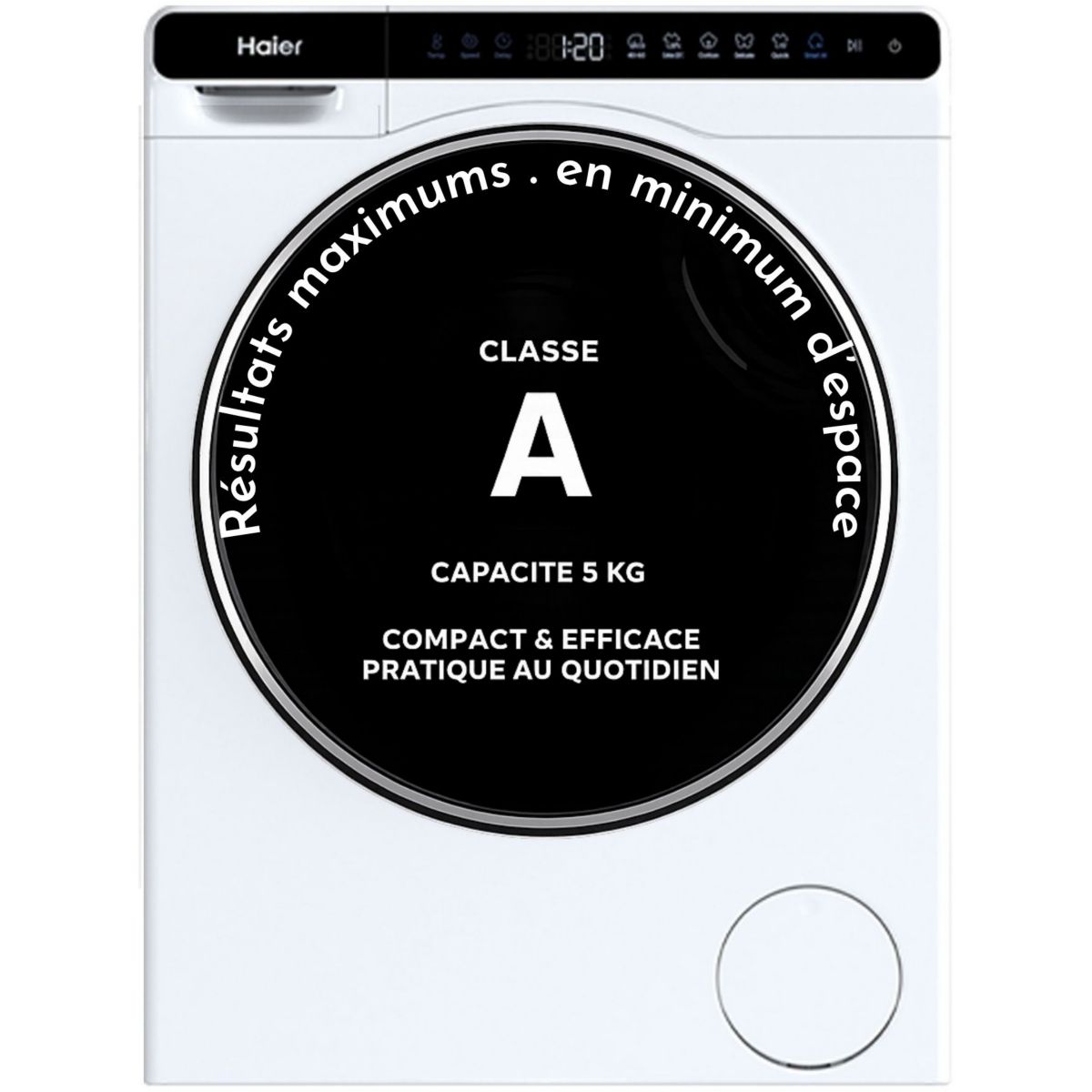 Lave linge compact HW50-BP12307U1-S - 5 kg - 1200 tr/min - Classe A - Moteur induction - Connecté, HAIER