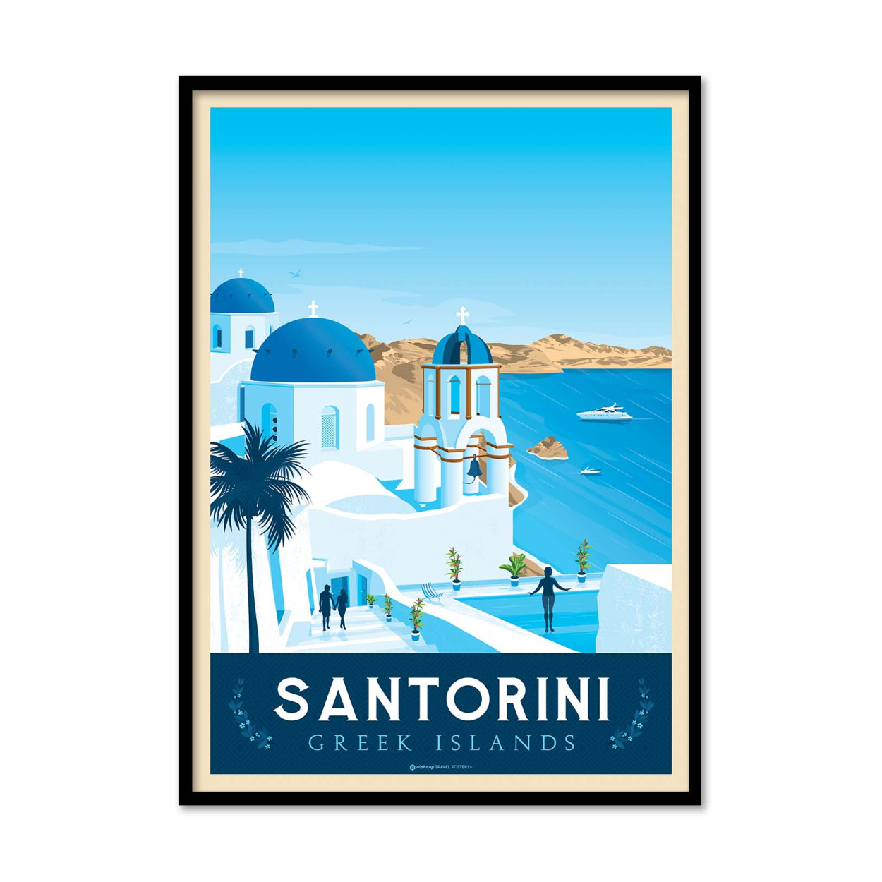 Affiche d’art et cadre noir 50 x 70 cm - Santorini - Olahoop Travel Posters, WALL EDITIONS