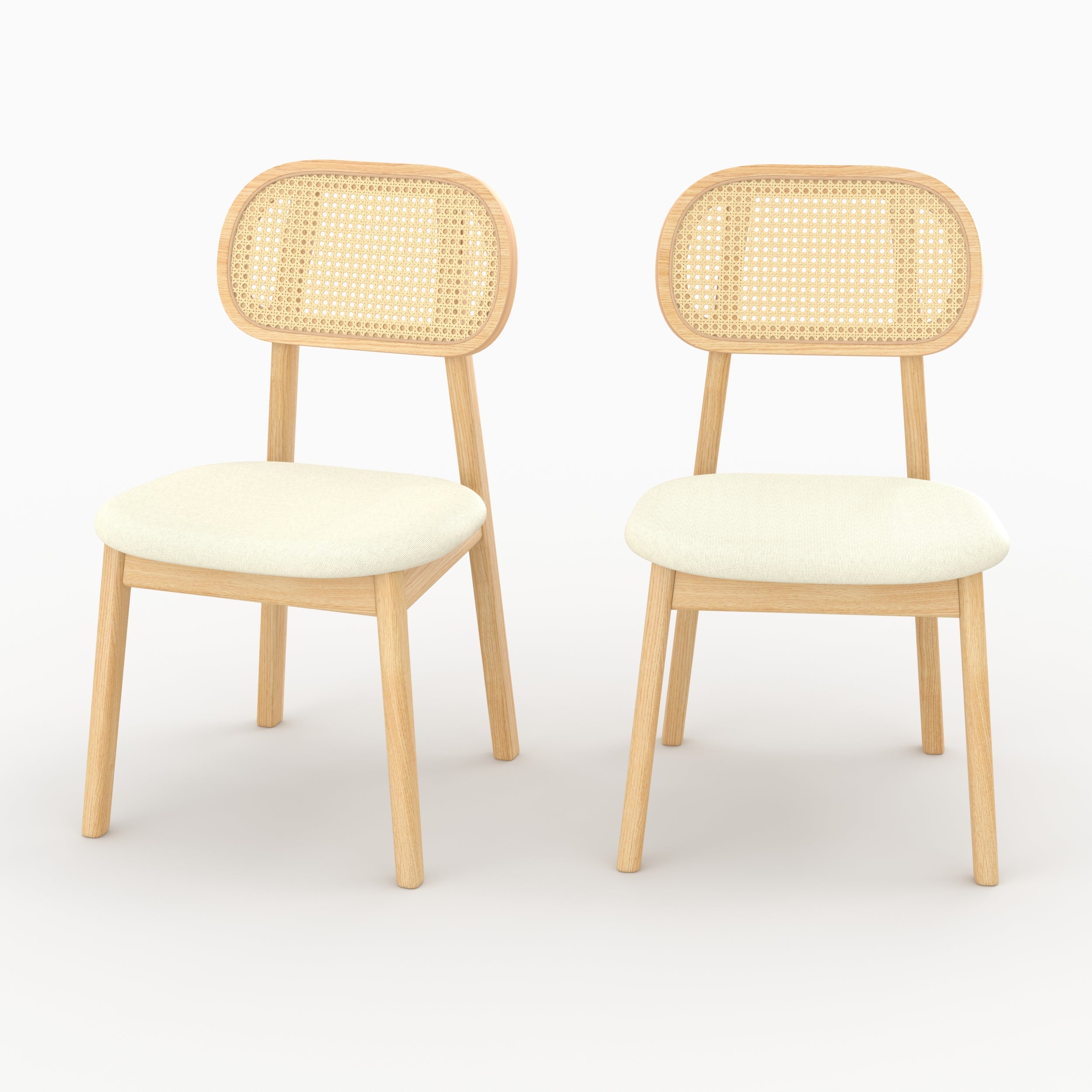 Lot de 2 chaises en bois, tissu et rotin synthétique - MARIA, MAISON PAVANE