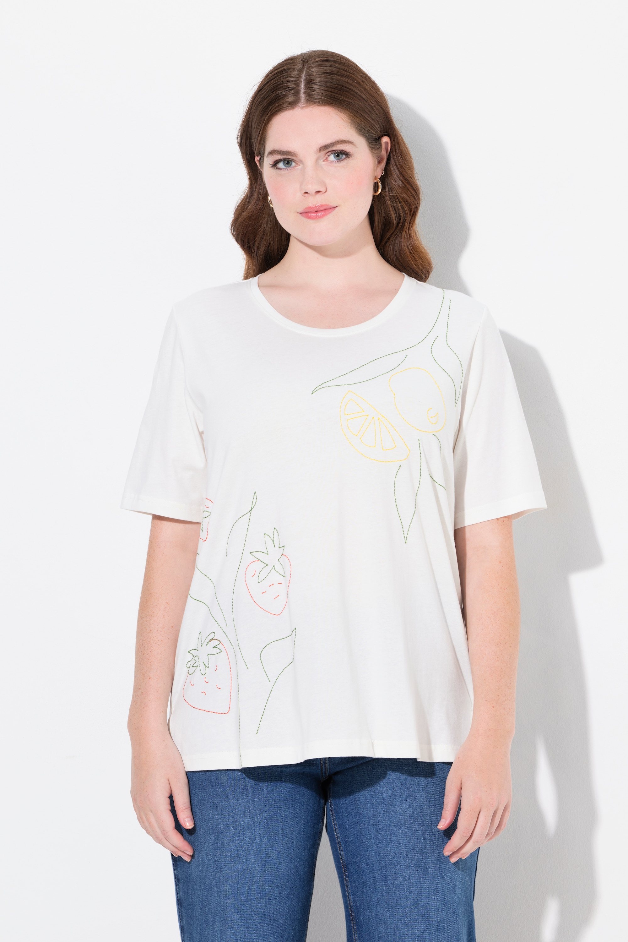 T-Shirt, Broderie, Encolure Ronde, ULLA POPKEN